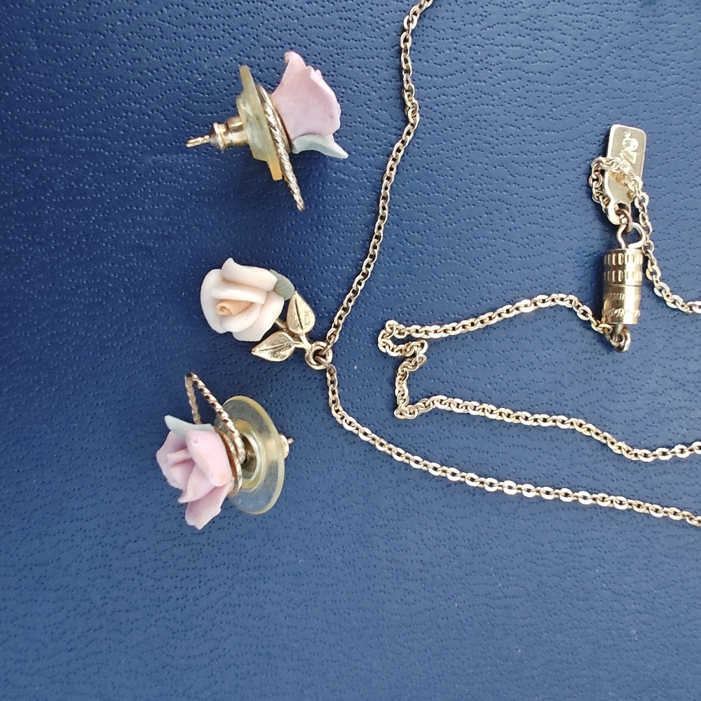 Rose Pendant Necklace and Earring Set